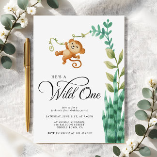 Wild One Safari Jungle Boys 1. Geburtstag Party Einladung