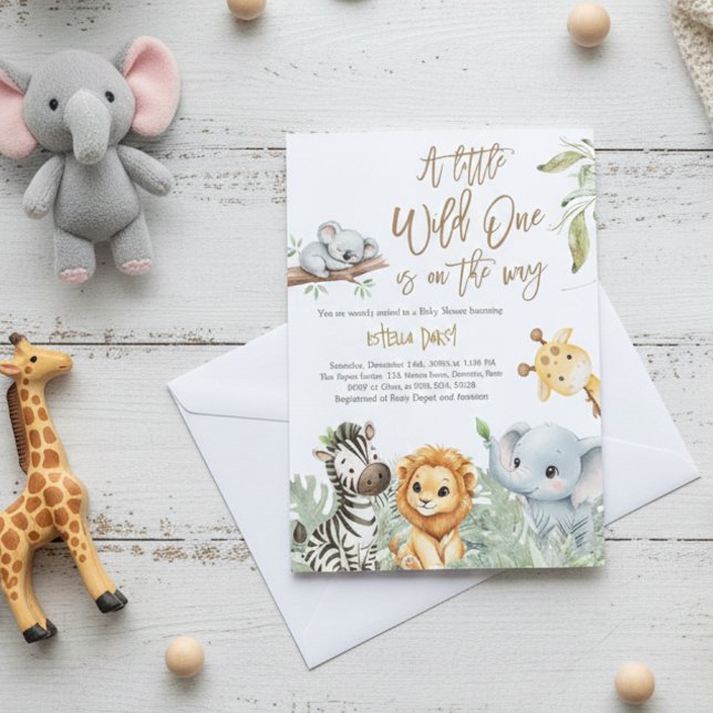 Wild One Safari Jungle cute Animals Baby Shower Einladung (Von Creator hochgeladen)