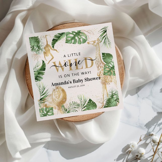 Wild One Safari Jungle Greenery & Gold Baby Dusche Serviette (Von Creator hochgeladen)