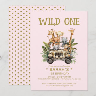 Wild One Safari Jungle Pink 1. Geburtstag Einladung