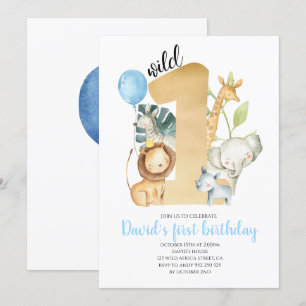 Wild One Safari Jungle Tiere Gold Grüne Niedlich Einladung