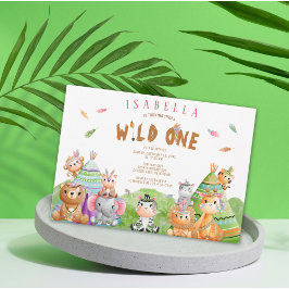 Wild One Safari Jungle Tribal Girl 1. Geburtstag Einladung