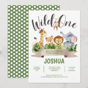 Wild One Safari Kid's Birthday Einladung