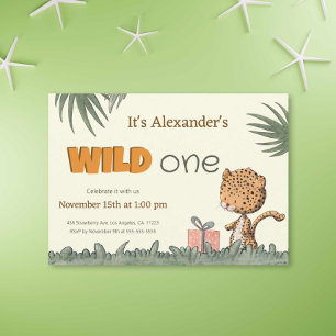 Wild One Safari Leopard zum ersten Geburtstag Einladung