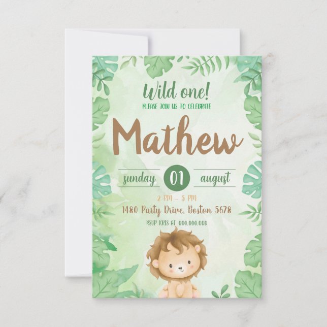 Wild One Safari Lion Invitation (Vorderseite)
