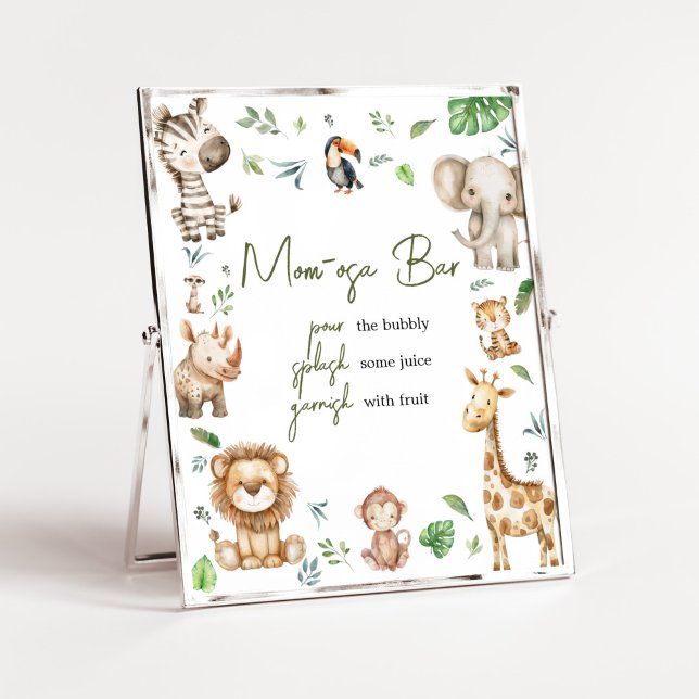 Wild One Safari Mama Osa Bar Baby Dusche Poster (Little Wild One Safari Animals Baby Shower Mom Osa Bar Sign)