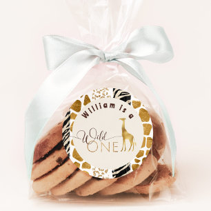 Wild one Safari moderne Giraffe Geburtstagsparty Runder Aufkleber