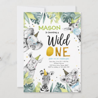 Wild One Safari Party Animals Boy First Geburtstag Einladung