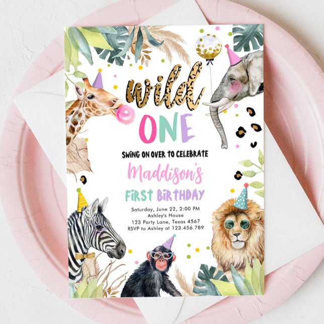 Wild One Safari Party Animals Girl Einladung (Von Creator hochgeladen)