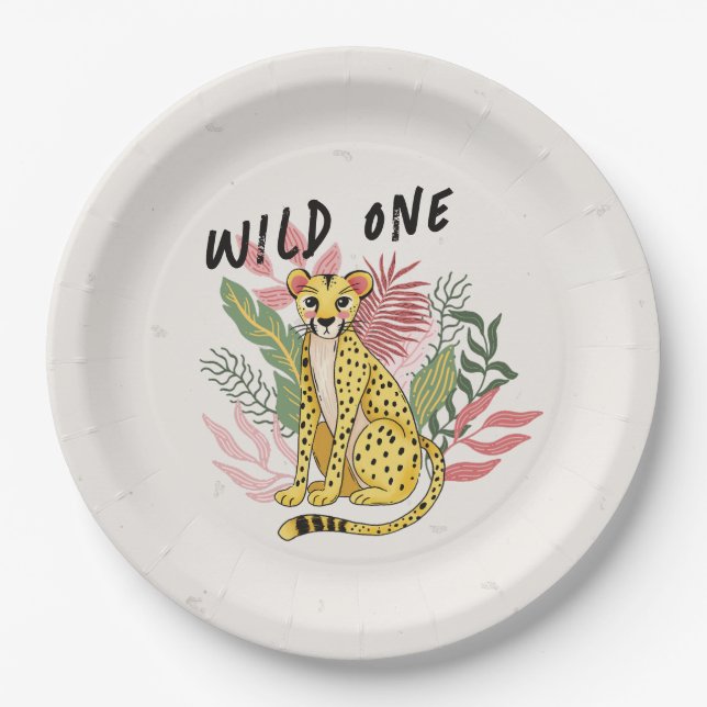 Wild One Safari Pink Cheetah Kids Birthday Party Pappteller (Vorderseite)