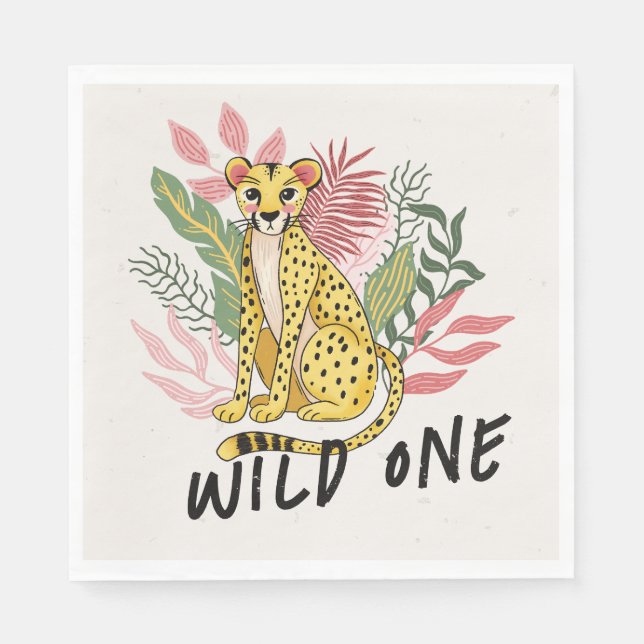 Wild One Safari Pink Cheetah Kids Birthday Party Serviette (Vorderseite)