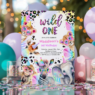 Wild One Safari Pink Girl Leopard Geburtstagsparty Einladung