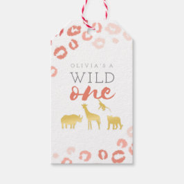 Wild One Safari Pink und Gold 1. Geburtstag Geschenkanhänger