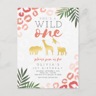 Wild One Safari Pink und Gold 1. Geburtstag Postkarte
