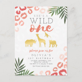 Wild One Safari Pink und Gold 1. Geburtstag Postkarte