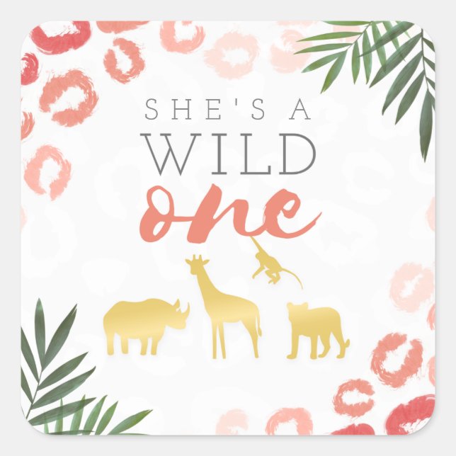 Wild One Safari Pink und Gold Leopard Print Quadratischer Aufkleber (Vorderseite)