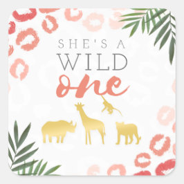 Wild One Safari Pink und Gold Leopard Print Quadratischer Aufkleber
