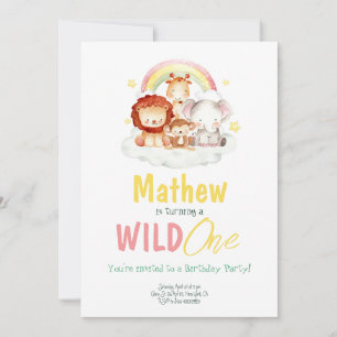 Wild One Safari Regenbogen Jungle Tiere Geburtstag Einladung