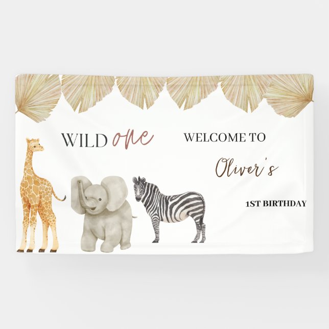 Wild One Safari Thema Erster Geburtstag Banner (Horizontal)