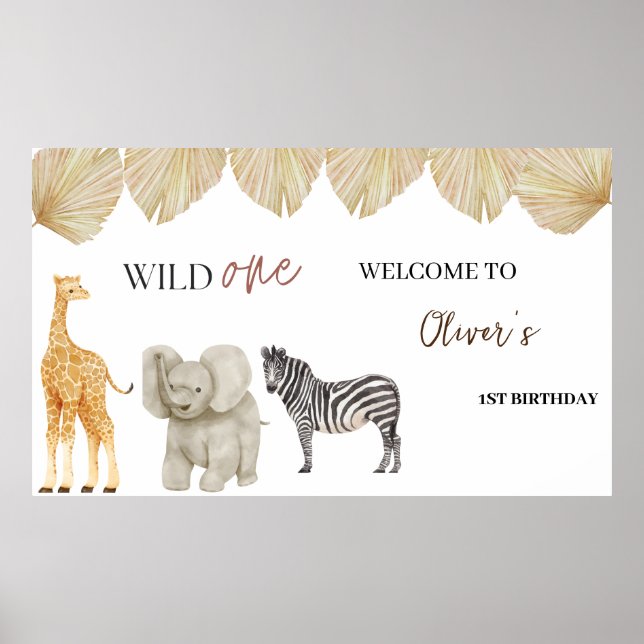 Wild One Safari Thema Erster Geburtstag Poster (Vorne)
