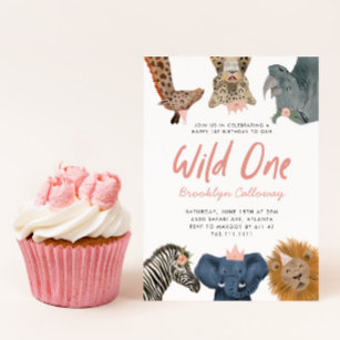 Wild One Safari Thema Girl's erste Geburtstagspart Einladung