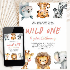 Wild One Safari-Thema-Mädchen-Geburtstagsfeier zum Einladung