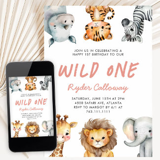 Wild One Safari-Thema-Mädchen-Geburtstagsfeier zum Einladung