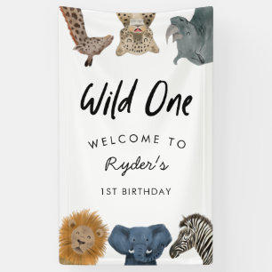 Wild One Safari Theme Boy's 1. Geburtstag Banner