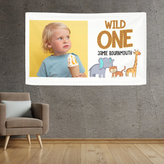 Wild One Safari Theme Boys 1. Geburtstag Banner
