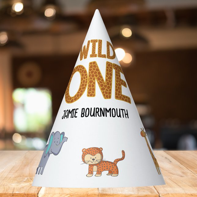 Wild One Safari Theme Boys 1. Geburtstag Partyhütchen (Wild one 1st birthday party hat with jungle safari theme.)