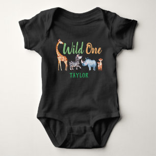 Wild One Safari Tier 1. Geburtstag Personalisiert Baby Strampler
