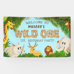Wild One Safari Tier 1. Geburtstag Willkommen Banner