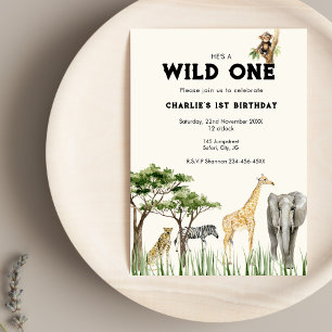 Wild-One-Safari-Tier-Geburtstagseinladung Einladung