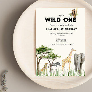 Wild-One-Safari-Tier-Geburtstagseinladung Einladung