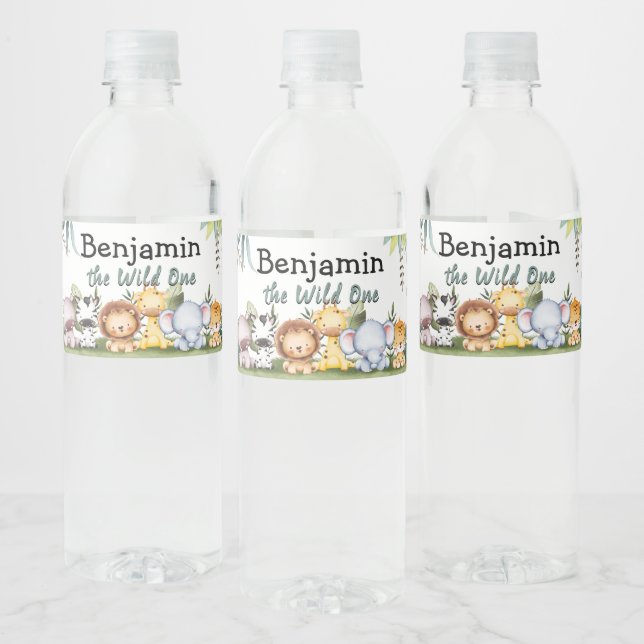 Wild-One-Safari-Tier - Geburtswasserflasche Wasserflaschenetikett (Flaschen)