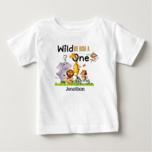 Wild One Safari-Tiere 1. Geburtstag Cartoon-Einlad Baby T-shirt