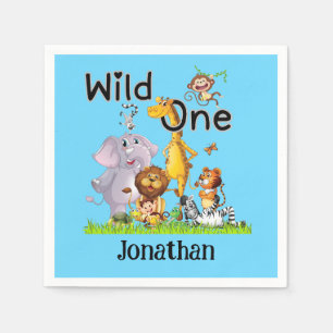 Wild One Safari Tiere 1. Geburtstag Cartoon-Einlad Serviette