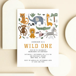Wild One Safari-Tiere 1. Geburtstag QR Einladung