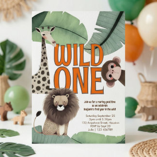 Wild One Safari-Tiere 1. Geburtstagsfeier Einladung