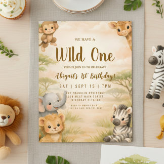 Wild One Safari Tiere Einladung zum 1. Geburtstag