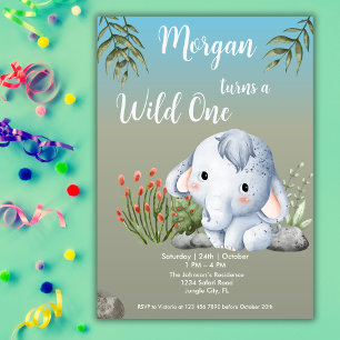 Wild One Safari Tiere Elephant 1. Geburtstag Einladung