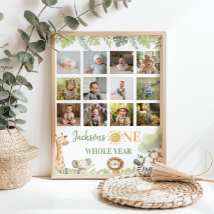 Wild One Safari Tiere Erste Jahr Foto Meilenstein Poster