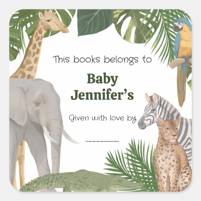 Wild One Safari Tropic Buchzeichen Labels Quadratischer Aufkleber (Vorderseite)