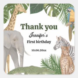 Wild One Safari Tropic Geburtstagsticker Quadratischer Aufkleber