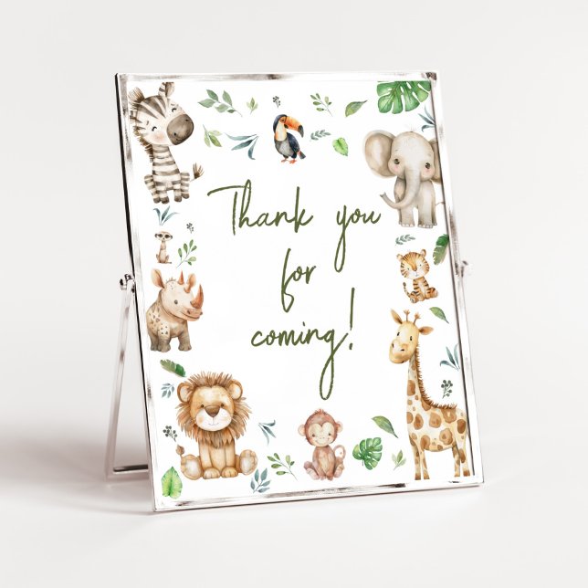 Wild One Safari Vielen Dank für Ihr Interesse an d Poster (Little Wild One Safari Animals Baby Shower Thank you for Coming Sign )