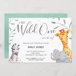 Wild One Safari Watercolor Kinderdusche Einladung