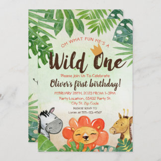 Wild One, Safari zum ersten Geburtstag Einladung