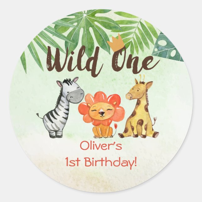 Wild One, Safari zum ersten Geburtstag Runder Aufkleber (Vorderseite)
