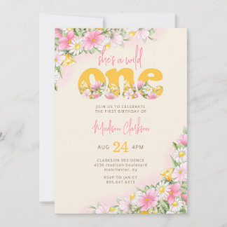 Wild One Senf & Pink Wildblume Geburtstag Einladung
