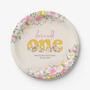 Wild One Senf & Pink Wildblume Geburtstag Pappteller